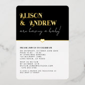 白黒モダンと金ゴールドカップルの赤ちゃんシャワー 箔招待状 (正面)