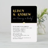 白黒モダンと金ゴールドカップルの赤ちゃんシャワー 箔招待状 (立ち正面)