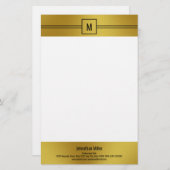 白黒モダンと金ゴールドモノグラムテンプレート 便箋 (正面/裏面)