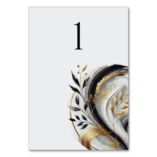 白黒モダンと金ゴールド – 植物学 –  テーブルナンバー (正面)