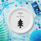 白黒モダンなクリスマスツリー ペーパープレート (パーティー)