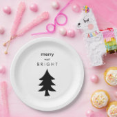 白黒モダンなクリスマスツリー ペーパープレート (パーティー)