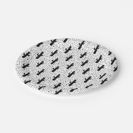 白黒モダンなサボテンおよび三角形Geo ペーパープレート (アングル)