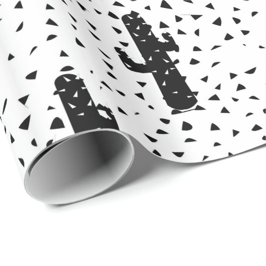 白黒モダンなサボテンおよび三角形Geo ラッピングペーパー (ロールコーナー)