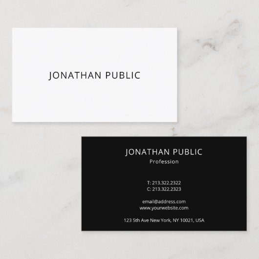 白黒モダンな最小主義のシンプルなテンプレート 名刺 (正面/裏面)
