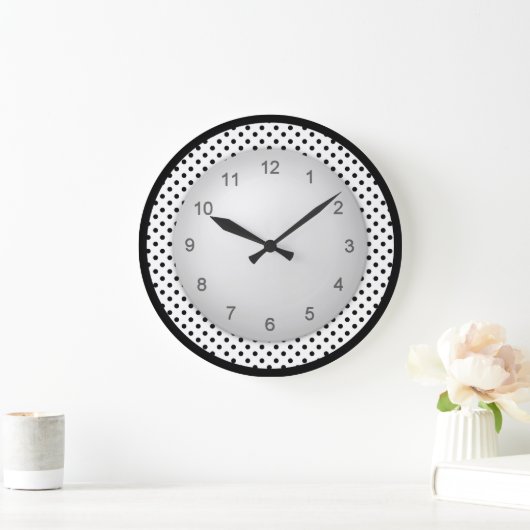 白黒モダンな水玉模様 ラージ壁時計 (ホーム)