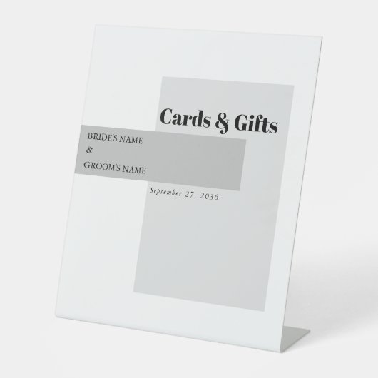 白黒モダンのウェディングカードとギフト 台座サイン (正面)