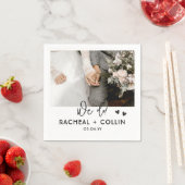 白黒モダンのカスタム写結婚真 スタンダードカクテルナプキン (インサイチュ)