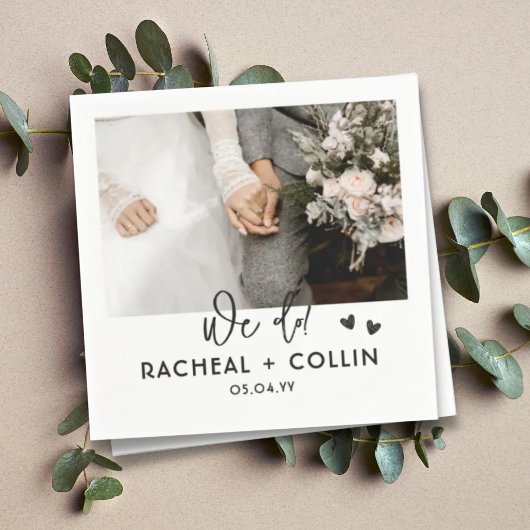 白黒モダンのカスタム写結婚真 スタンダードカクテルナプキン