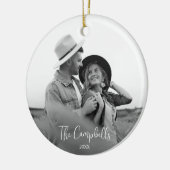 白黒モダンのクリスマス写真カップル セラミックオーナメント (左)