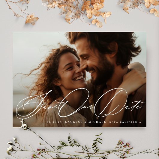 白黒モダンのシンプル写真結婚The セーブザデート