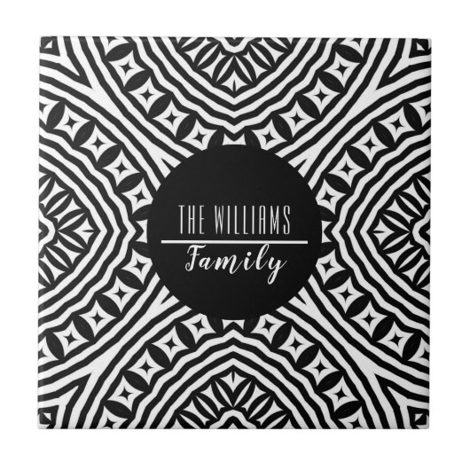 白黒モダンのジオメトリファミリ名 タイル (正面)