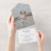 白黒モダンのスクリプトフォトRSVP結婚's オールインワン招待状 (貼ってはがせる)