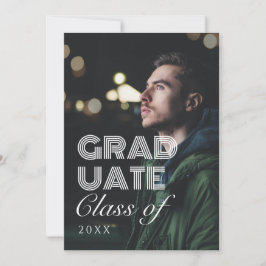 白黒モダンのスクリプト写真の卒業 招待状