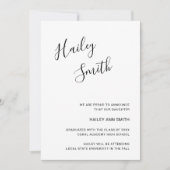 白黒モダンのスクリプト写真の卒業 案内状 (正面)