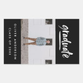 白黒モダンのスクリプト写真の卒業 長方形シール (正面)