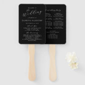 白黒モダンのスクリプト結婚式 プログラム ハンドファン (正面&裏面)