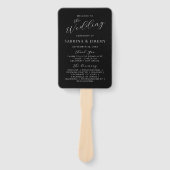 白黒モダンのスクリプト結婚式 プログラム ハンドファン (正面)