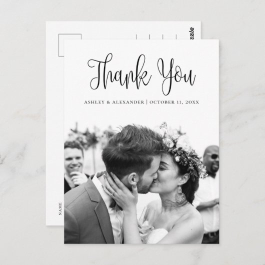 白黒モダンのスクリプ結婚トの感謝していユー ポストカード (正面/裏面)