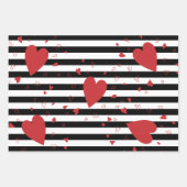 白黒モダンのストライプ赤いハート ラッピングペーパーシート (正面)