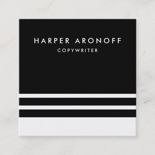 白黒モダンのストライプ スクエア名刺 (正面)