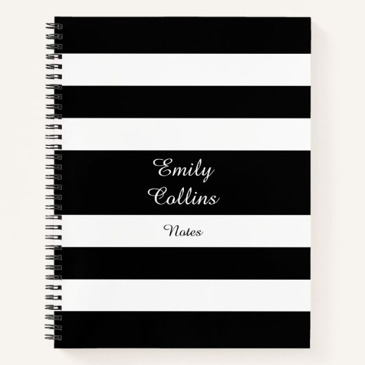 白黒モダンのストライプ ノートブック (正面)