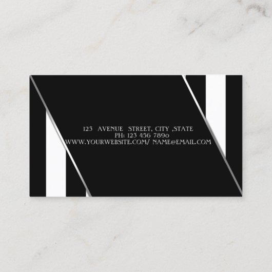 白黒モダンのストライプ 名刺 (裏面)