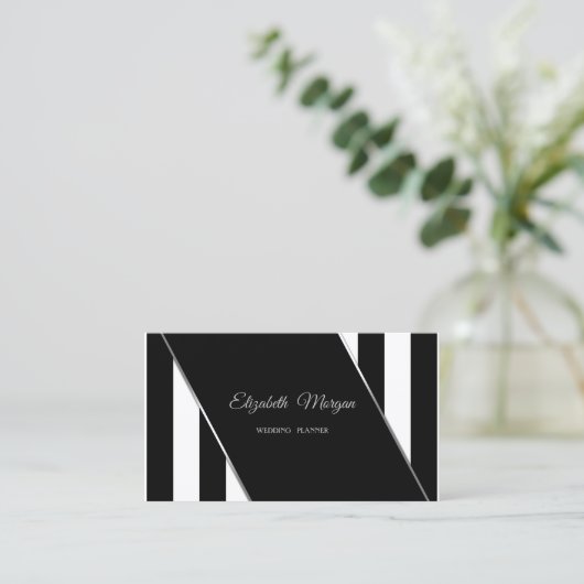 白黒モダンのストライプ 名刺 (スタンド正面)