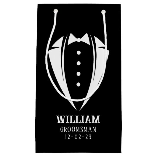 白黒モダンのタキシードのグルマンギフト スモールペーパーバッグ (正面)