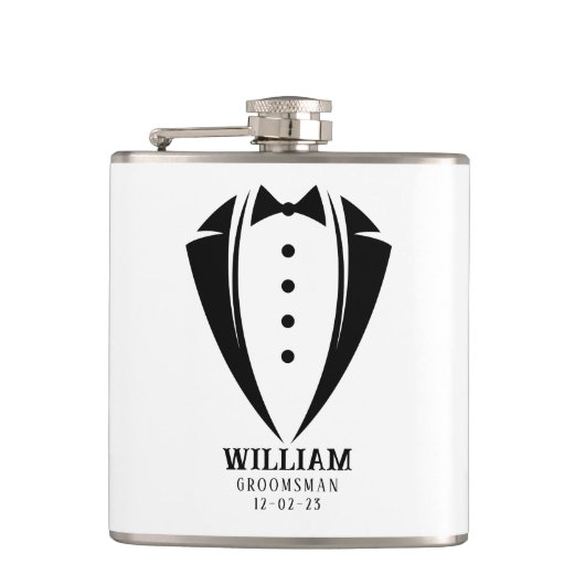 白黒モダンのタキシードのグルマンギフト フラスク (正面)