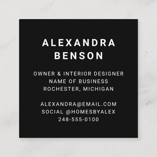 白黒モダンのビジネスカスタムロゴ スクエア名刺 (裏面)