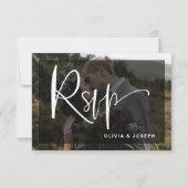 白黒モダンのフォトオーバーレイ | ウェディング 出欠カード (裏面)