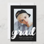 白黒モダンのフォトスクリプトの卒業 案内状 (正面)