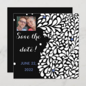 白黒モダンのフローラは日付を保存 セーブザデート (正面/裏面)