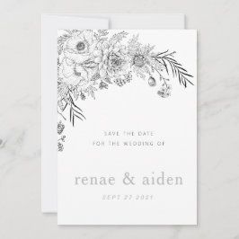 白黒モダンのフローラは日付カードを保存 セーブザデート