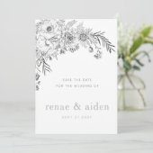 白黒モダンのフローラは日付カードを保存 セーブザデート (スタンド正面)