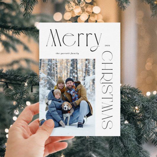白黒モダンのメリークリスマスフォト シーズンカード