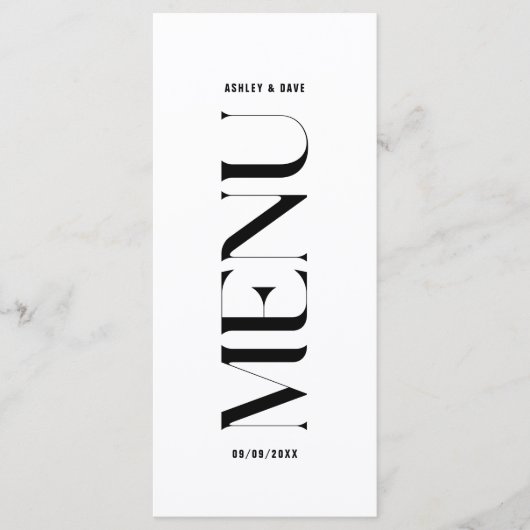 白黒モダンのメ結婚ニュー メニュー (正面)