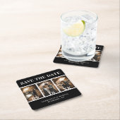 白黒モダンの写真結婚日付の保存 スクエアペーパーコースター (インサイチュ)