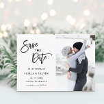 白黒モダンの写真結婚日付を保存 案内ポストカード<br><div class="desc">シンプルとモダン結婚式の日付の写真はがき保存。</div>