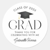 白黒モダンの卒業キャップ ラウンドシール (正面)