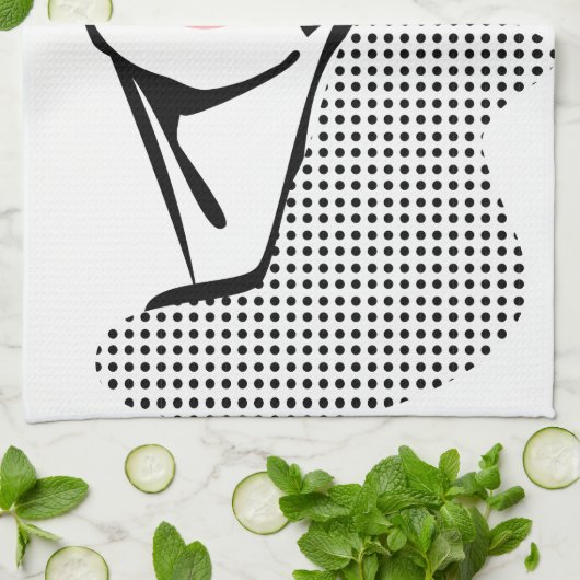 白黒モダンの女性ポートレートミニマル キッチンタオル (折り畳み)