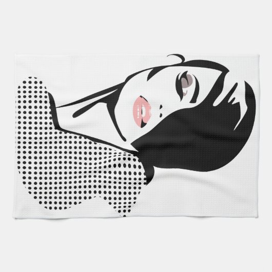 白黒モダンの女性ポートレートミニマル キッチンタオル (横)