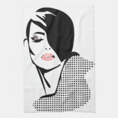 白黒モダンの女性ポートレートミニマル キッチンタオル (縦)