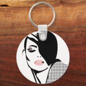 白黒モダンの女性ポートレートミニマル キーホルダー (正面)