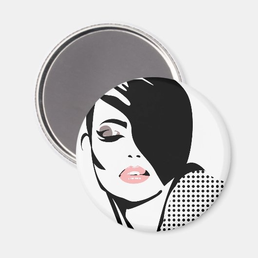 白黒モダンの女性ポートレートミニマル マグネット (正面/裏面)
