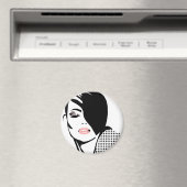 白黒モダンの女性ポートレートミニマル マグネット (インサイチュ (食洗機))