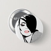 白黒モダンの女性ポートレートミニマル 缶バッジ (正面&裏面)