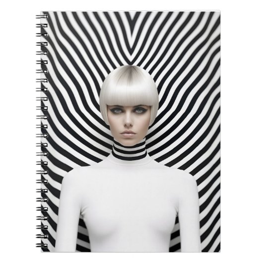 白黒モダンの女性芸術イラストレーション ノートブック (正面)