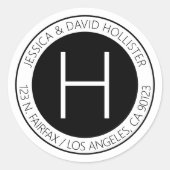 白黒モダンの差出人住所または製品 ラウンドシール (正面)